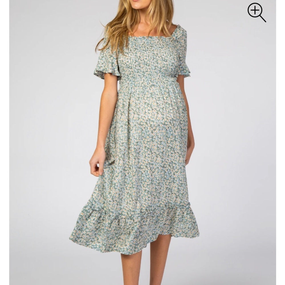 Pinkblush maternity dress light blue floral ruffle medium